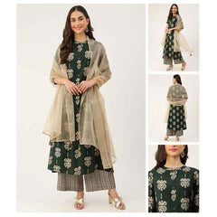 Chanderi Printed Kurta Set (3 Pcs)